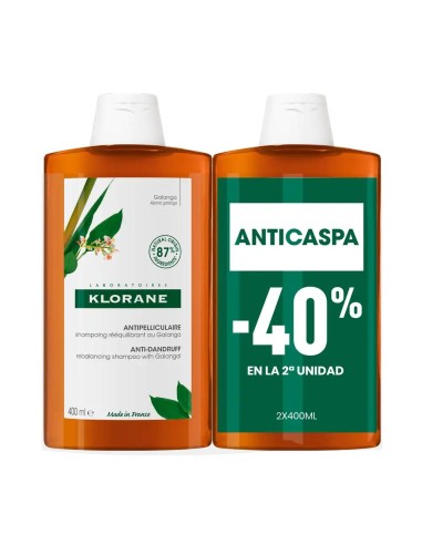 Klorane Champú Reequilibrante Anticaspa A La Galanga 2 X 400Ml