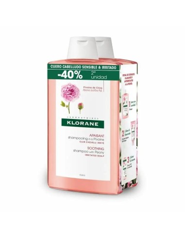 Klorane Duplo Champú Calmante Y Antiirritante A La Peonía - Cuero Cabelludo Sensible E Irritado 400 Ml