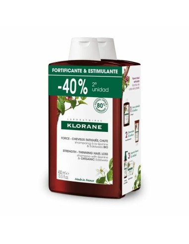 Klorane Quinina Duplo Champú Fortalecedor Y Revitalizante, 2x400 Ml