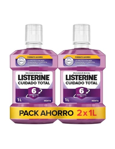LISTERINE Enjuague Bucal Cuidado Total, Sabor Menta, 2 x 1000 ml