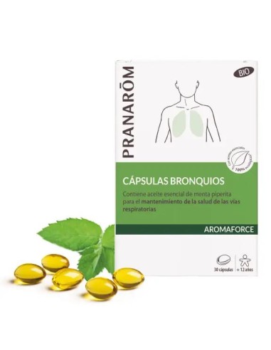 Pranarom Cápsulas Bronquios  Con Aceites Esenciales 100% BIO , 30 Cápsulas