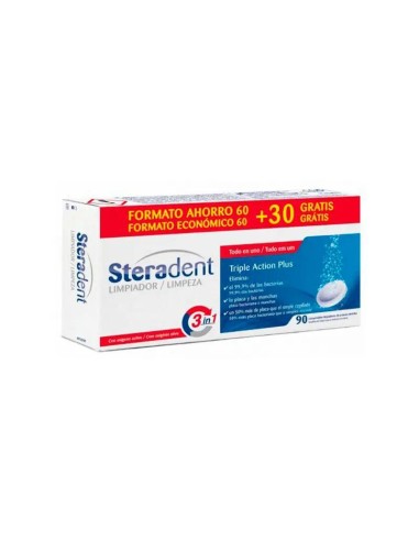 Steradent Pack Triple Acción, 60 + 30 Comprimidos