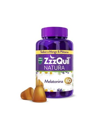 ZzzQuil NATURA gummies Plátano y Mango de Melatonina 1mg y Valeriana 60 unidades,