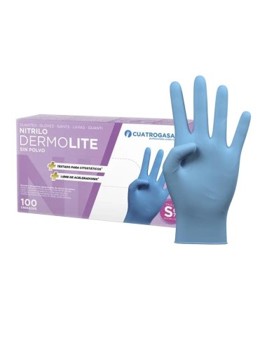 Cuatrogasa Guantes Nitrilo Dermolite Sin Polvo Azul Talla S, 100 Unidades