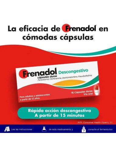 FRENADOL® Descongestivo Antigripal, Vía Oral, 16 cápsulas