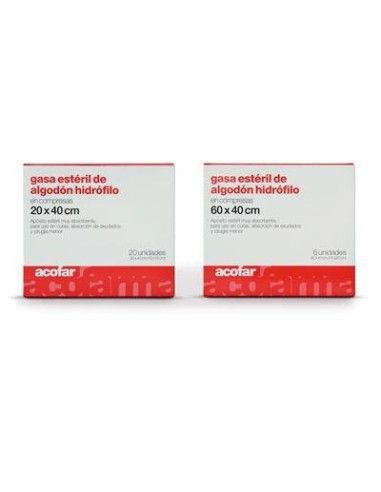 ACOFAR GASA ESTERIL ALGODON 20X40CM 20UD