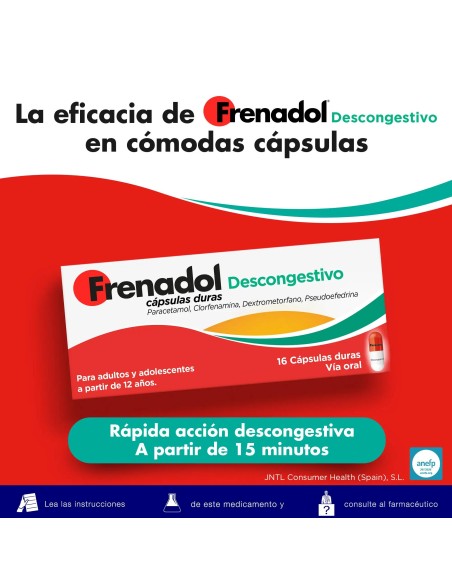 FRENADOL® Descongestivo Antigripal, Vía Oral, 16 cápsulas