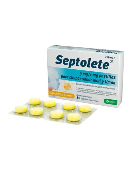 Septolete 3 mg/1 mg Sabor Miel y Limón, 16 Pastillas Para Chupar