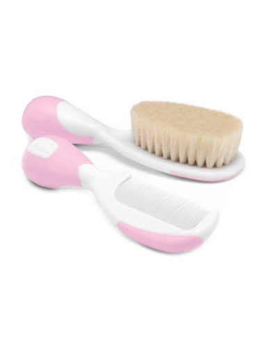 CEPILLO Y PEINE CHICCO PELO NATURAL ROSA