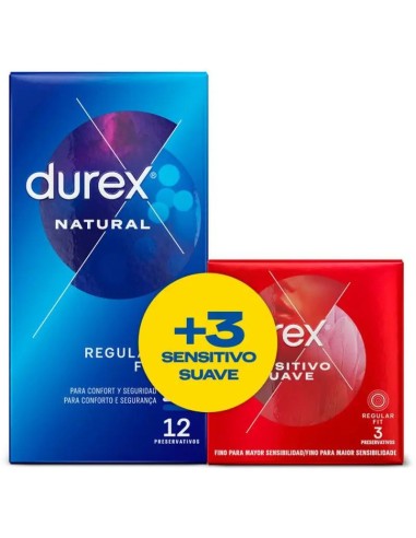 Durex Duplo Preservativos Naturales 12 Unidades + 3 Sensitivos Sueaves De Regalo