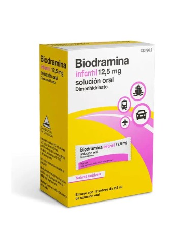 Biodramina Infantil Solución Oral 12.5 mg 12 Sticks